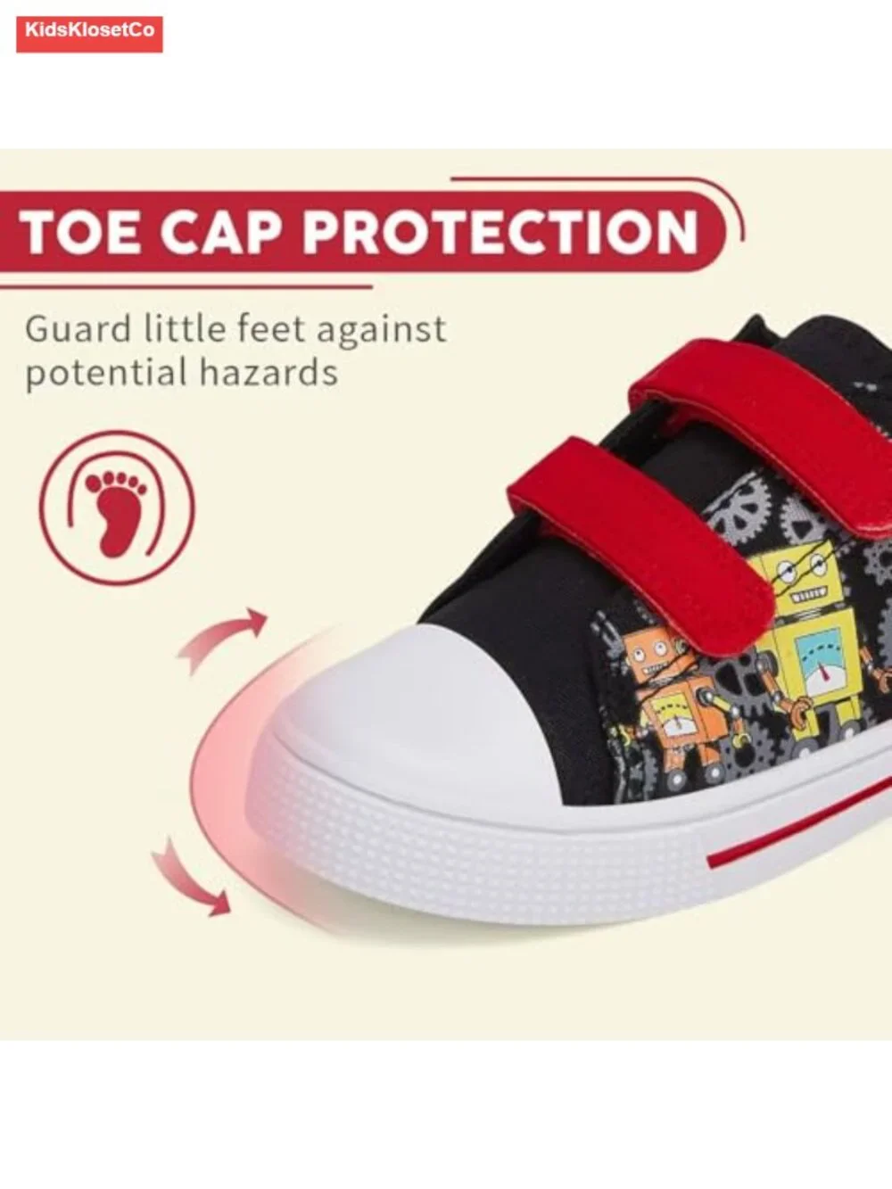 Kids Low Top Canvas Sneakers with Hook and Loop Closure